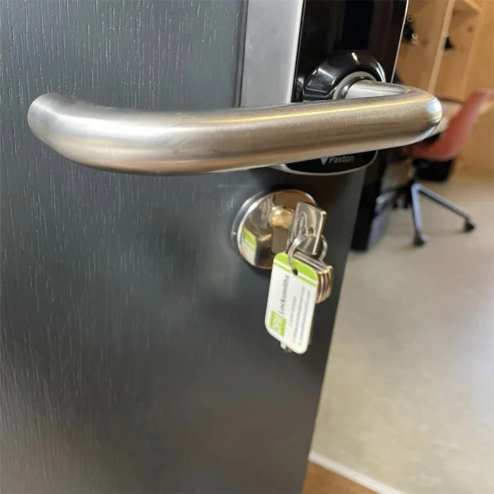 Commercial door lock and handle photographed for DFM Locksmiths
